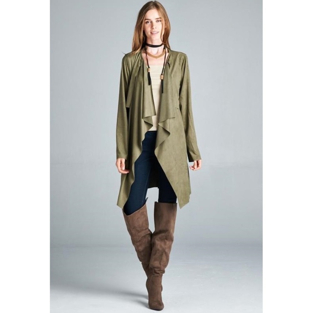 LAST ONE!!! NWT VEGAN SUEDE Waterfall Trench Coat - Picture 2 of 5